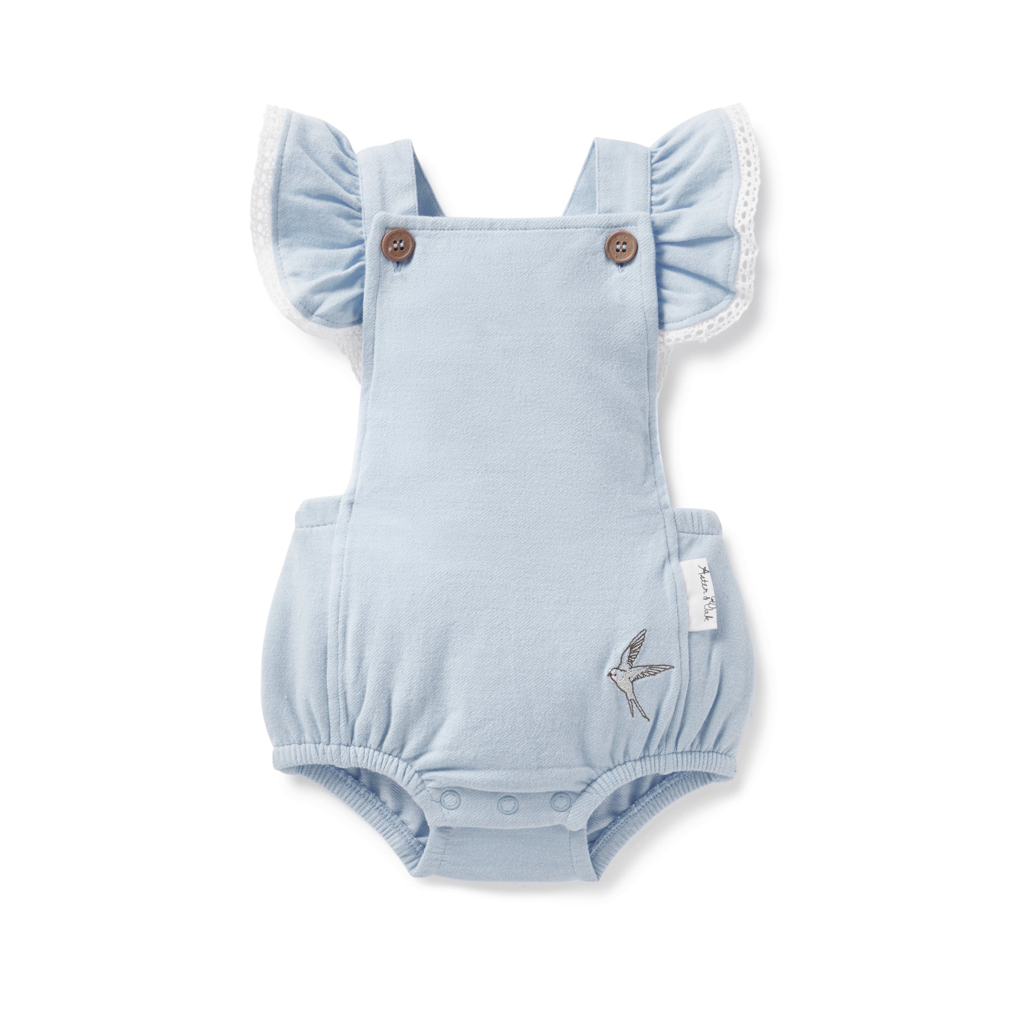 Ruffle Playsuit - Chambray-baby onesie-Aster & Oak-000-Little Soldiers