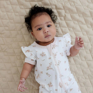 Blossom Zip Romper - White-Aster & Oak-000-Little Soldiers