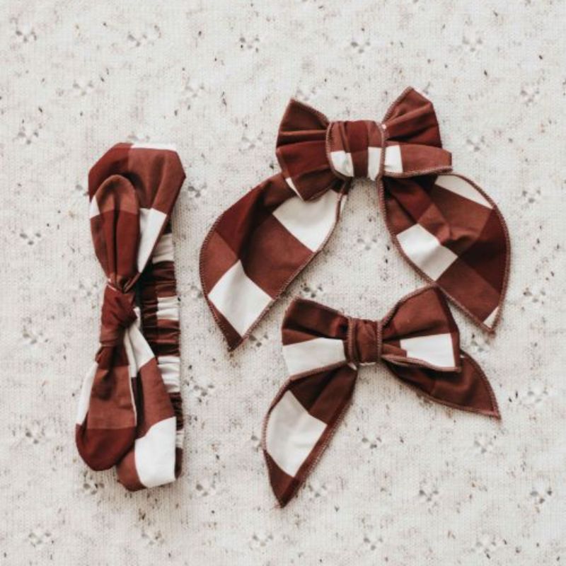 Gingham Bows PREORDER-headband-Bencer & Hazelnut-Mini Clip-Little Soldiers