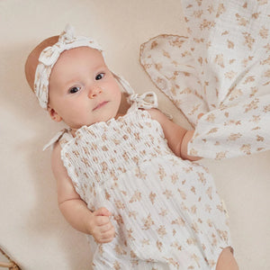 Sable Floral Muslin Tie Romper - White-Aster & Oak-000-Little Soldiers